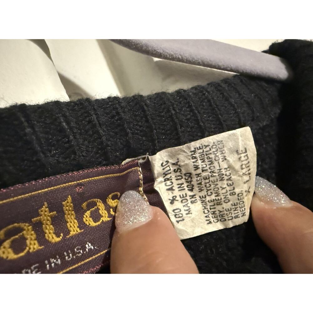 Atlas Men's Vintage Made In USA Pullover Sweater Black Multicolor Pattern XL EUC - Picture 5 of 7